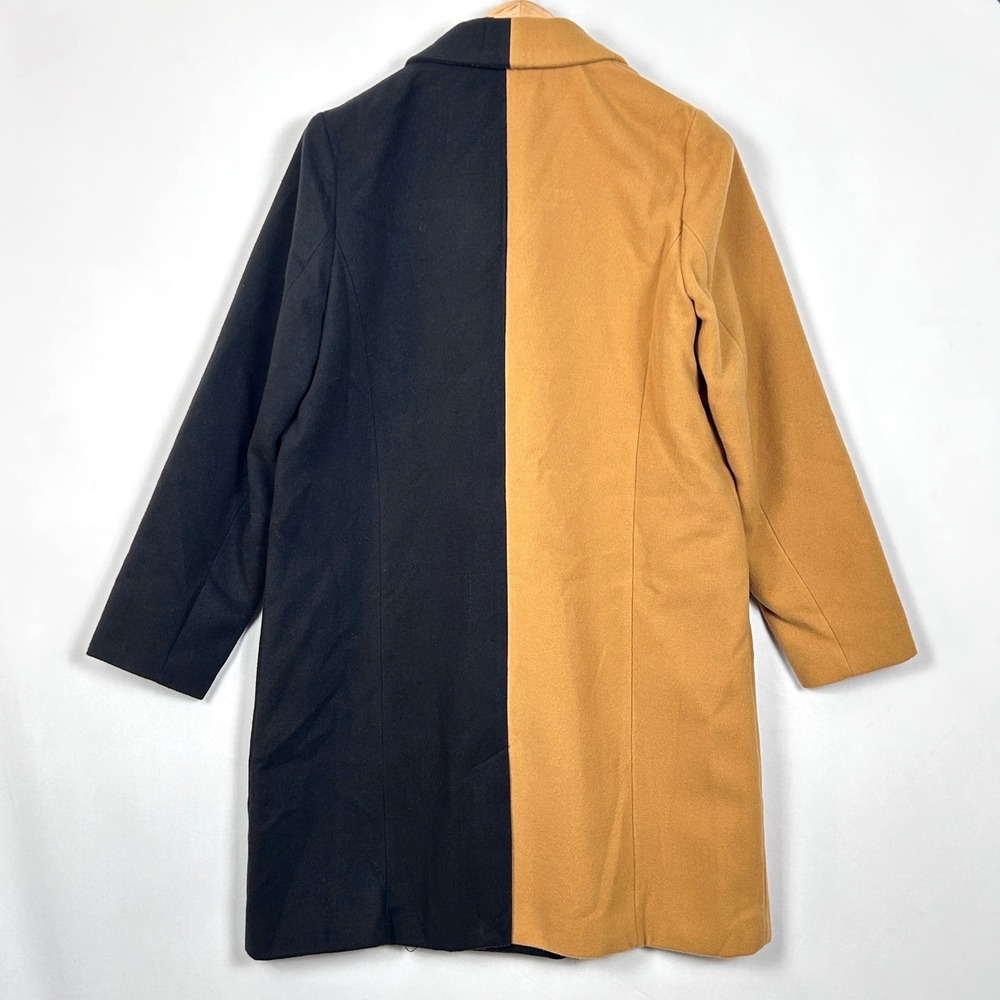 Who What Wear Double Breasted Coat Womens M Two Tone Office Chic Camel Black NWT - Picture 5 of 10